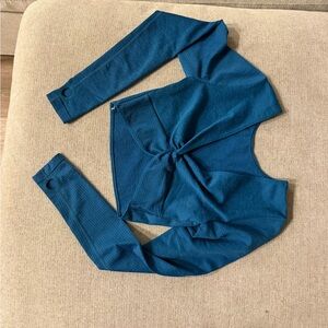 JoyLab Teal Textured Long Sleeve Top